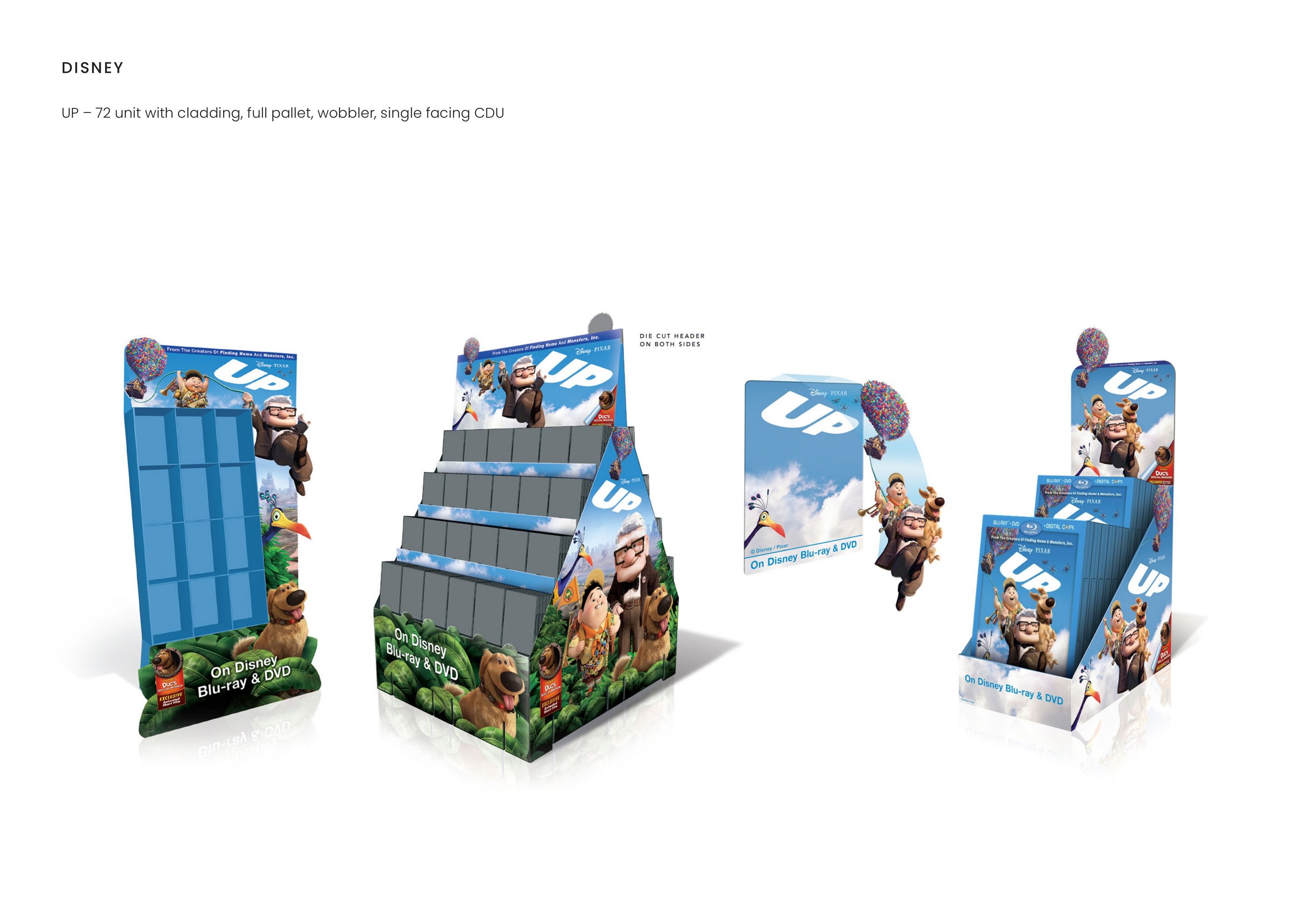 Disney — Up — 72 unit with cladding, full pallet, wobbler, single facing CDU