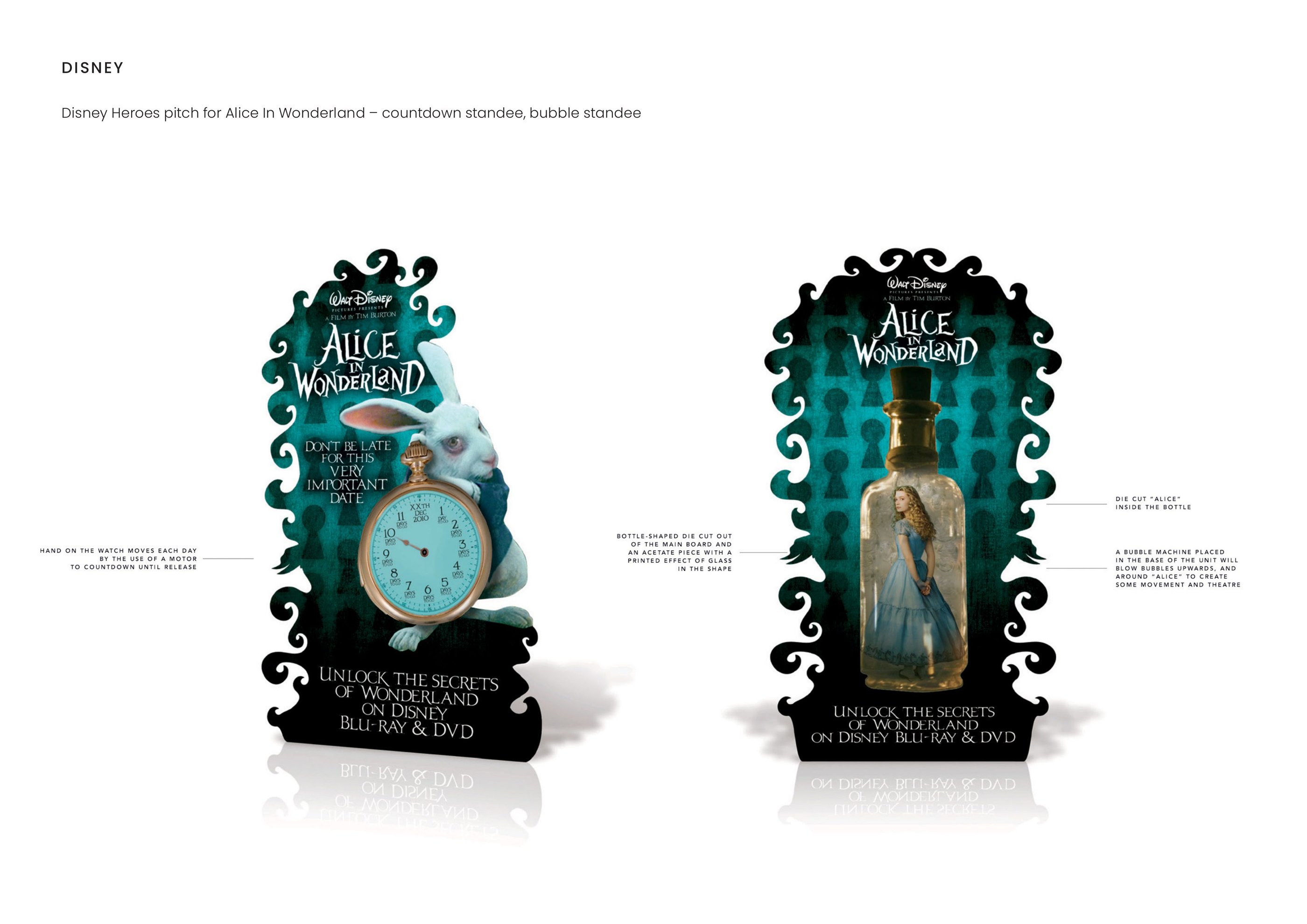 Disney — Disney Heroes pitch for Alice In Wonderland — countdown standee, bubble standee