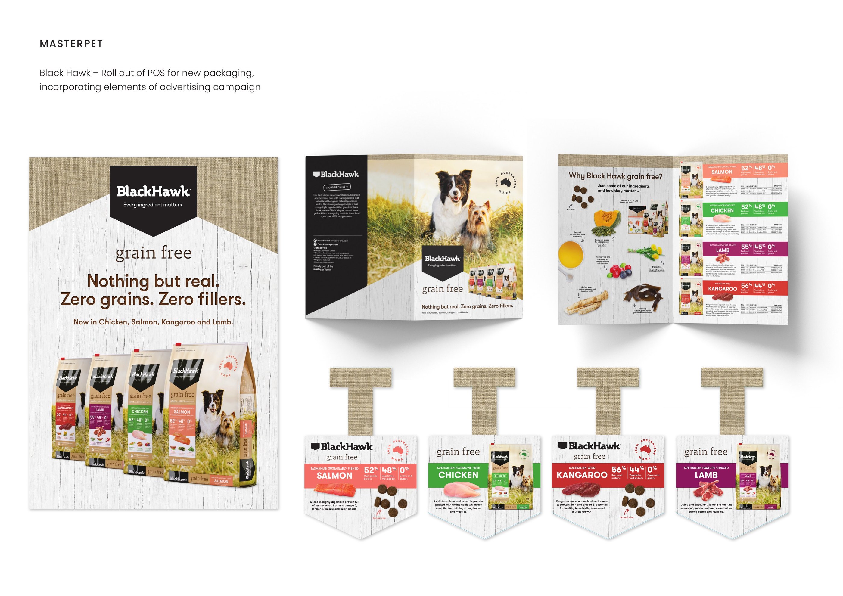 Masterpet — Black Hawk — POS roll-out for new packaging, incorporating advertising campaign elements