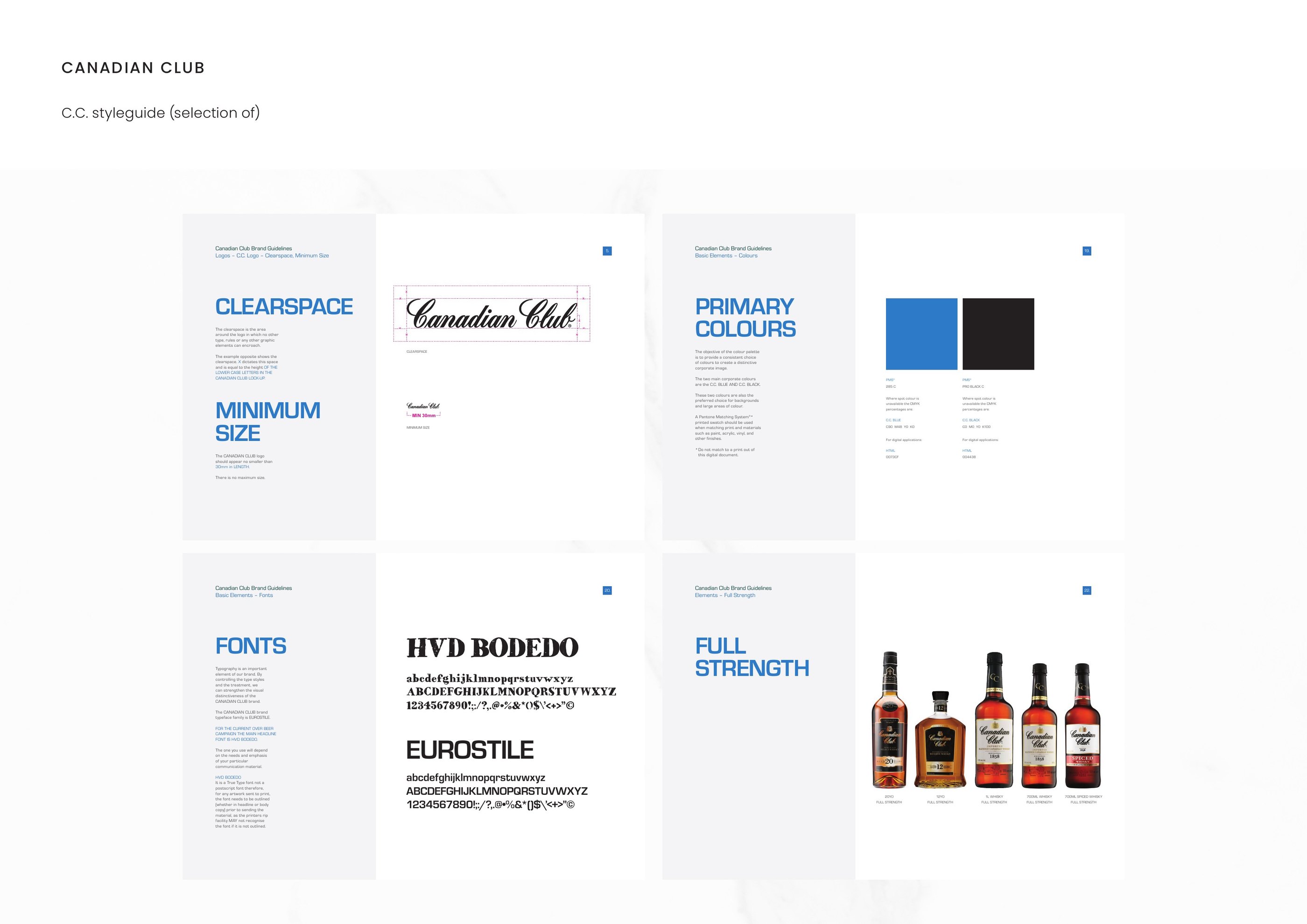 Canadian Club — C.C. styleguide — clearspace, primary colours, fonts, full strength elements