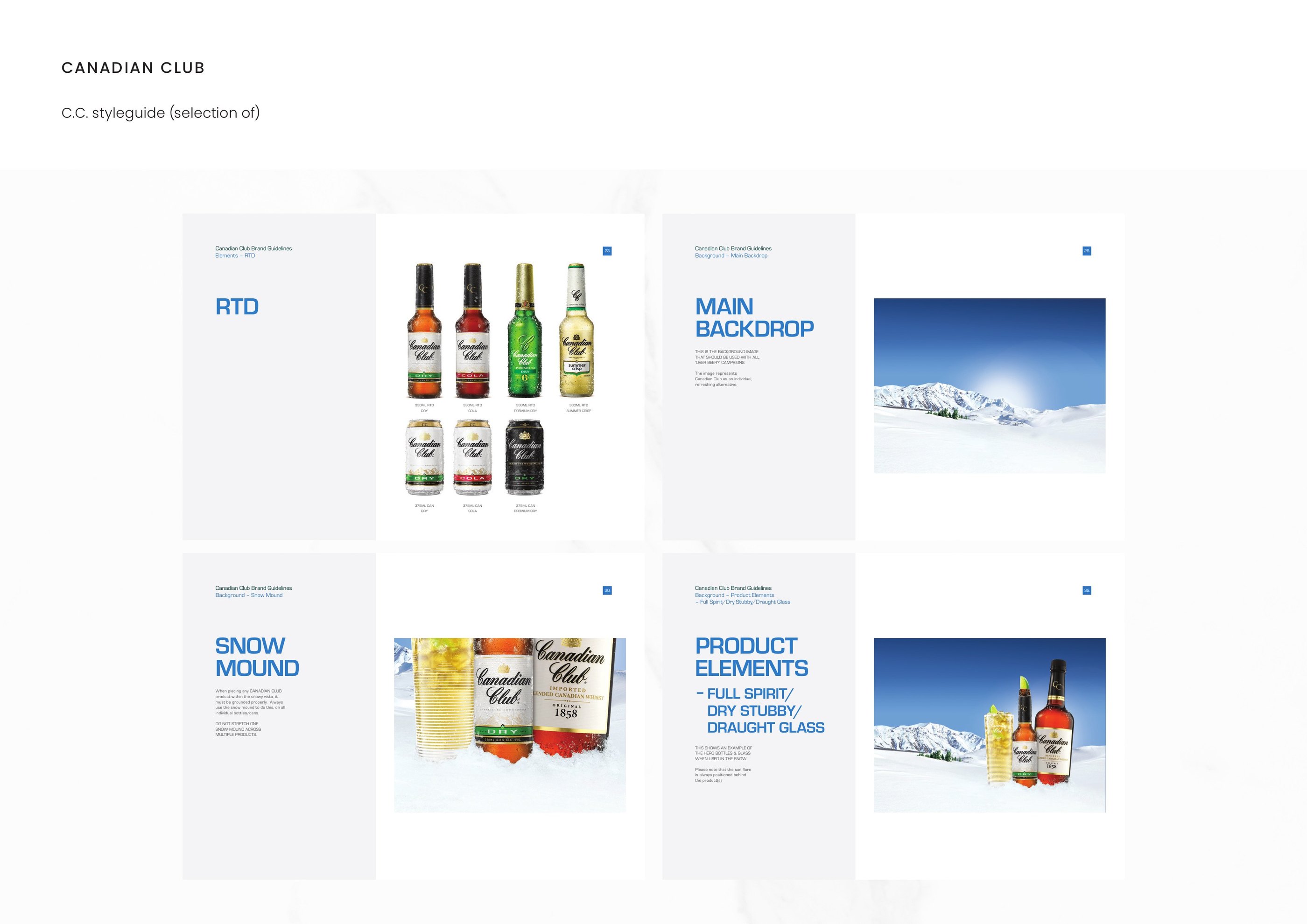 Canadian Club — C.C. styleguide — RTD, main backdrop, snow mound, product elements