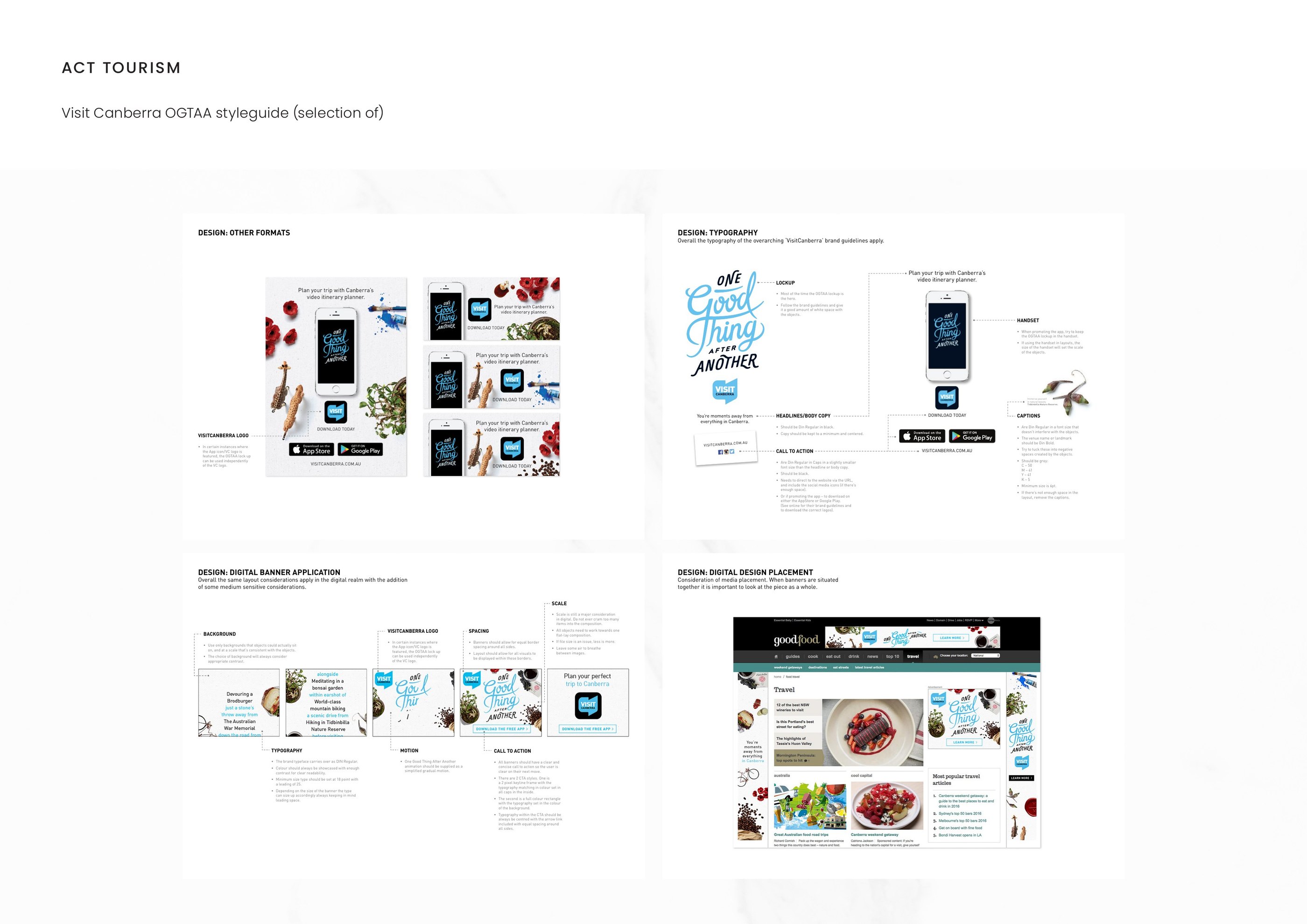ACT Tourism — Visit Canberra OGTAA styleguide (selection of)