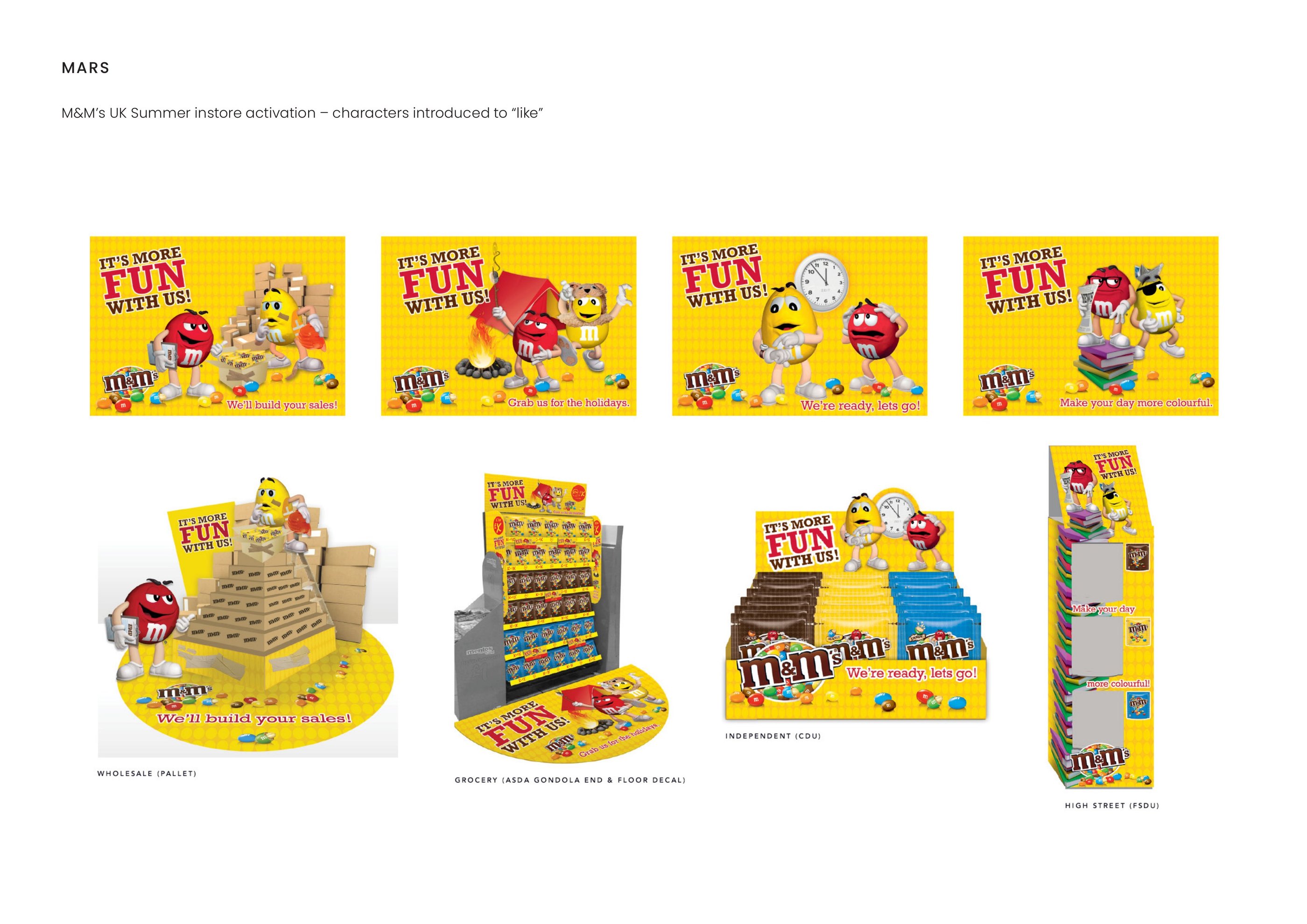 Mars — M&M's UK Summer instore activation — characters introduced to 'like'